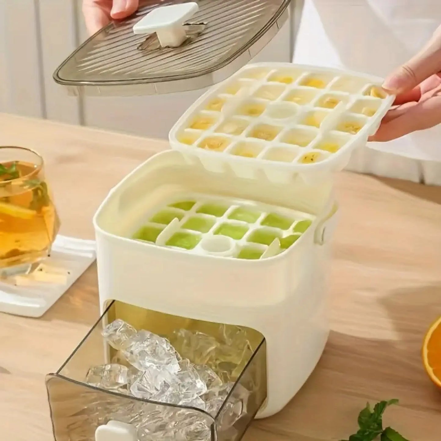 48-Compartment Ice Tray with Easy-Press Lid - Double-Layer Portable Design, Includes Silicone Tray, Durable Plastic Construction,Beverage Cooling, Suitable for Homemade Frozen Foods and Drinks, Ideal for Summer Drinks.