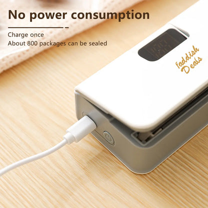Portable Food Sealing Machine for Snacks, Coffee, and Pet Food Packaging - Rechargeable Compact Device with Bag Cutter and Magnet to Stick on Any Steel Surface