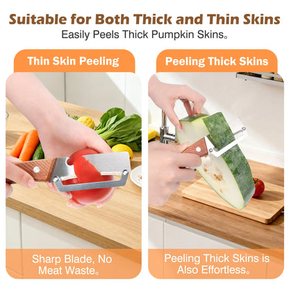 Wooden-Handled Vegetable & Fruit Peeler - Stainless Steel Blade with Built-In Bottle Opener, Ergonomic Kitchen Tool