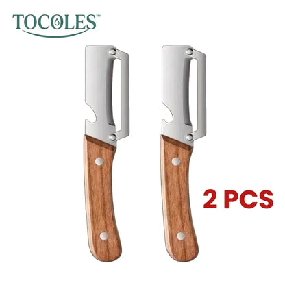 Wooden-Handled Vegetable & Fruit Peeler - Stainless Steel Blade with Built-In Bottle Opener, Ergonomic Kitchen Tool