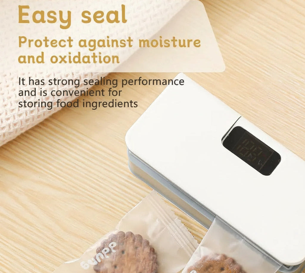 Portable Food Sealing Machine for Snacks, Coffee, and Pet Food Packaging - Rechargeable Compact Device with Bag Cutter and Magnet to Stick on Any Steel Surface
