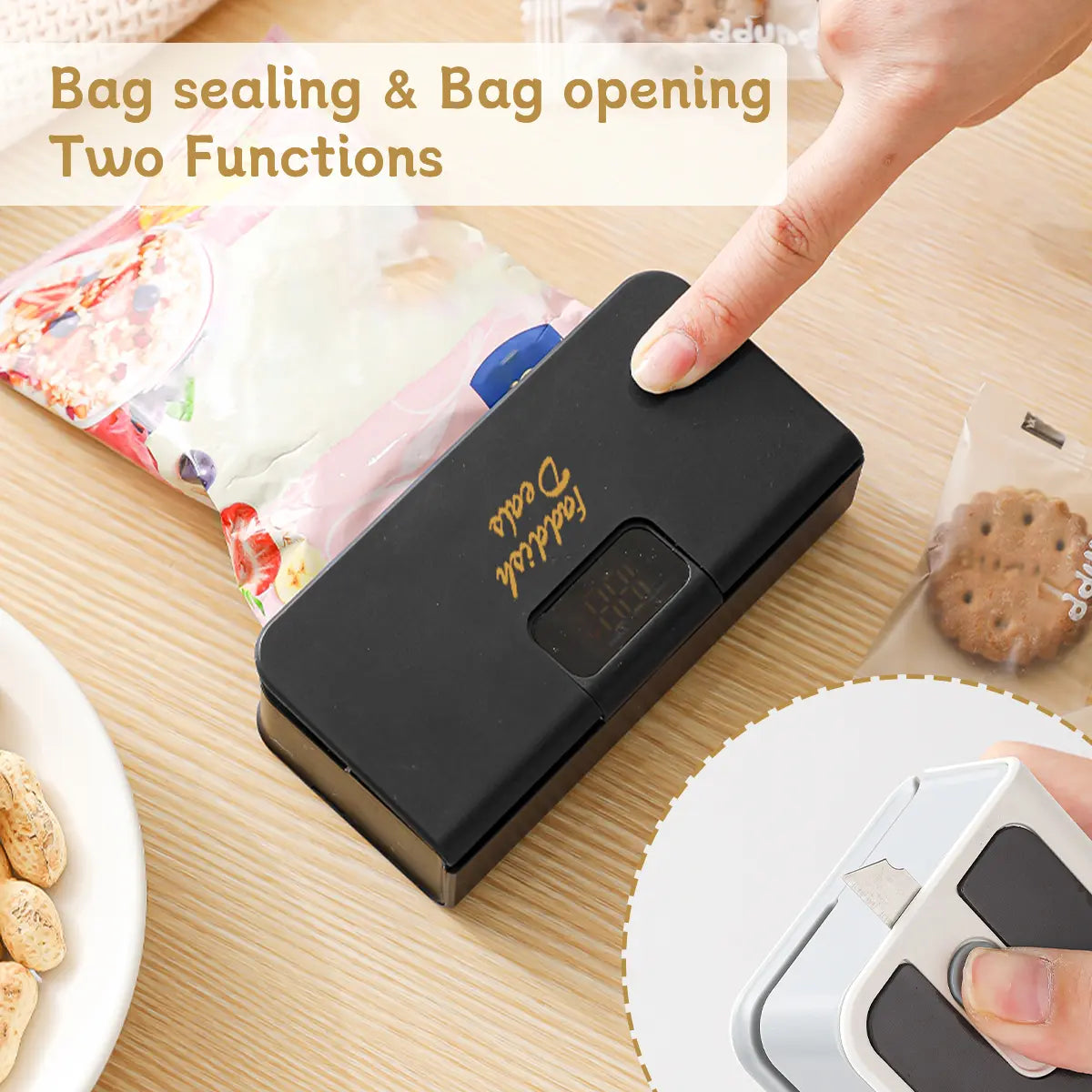 Portable Food Sealing Machine for Snacks, Coffee, and Pet Food Packaging - Rechargeable Compact Device with Bag Cutter and Magnet to Stick on Any Steel Surface